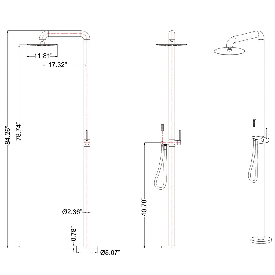 Mooroca Freestanding Outdoor Shower with Detachable Shower Head